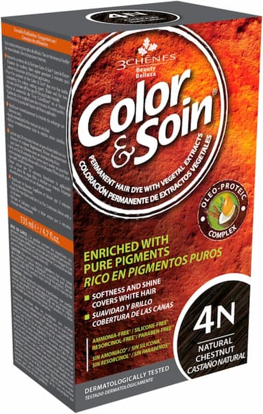 Color & Soin Ammonia Free Hair Color, Permanent Dye with Natural Vegetal (Plant) Extracts & Conditioner for Softness & Shiny Hair (4N - Natural Chestnut)