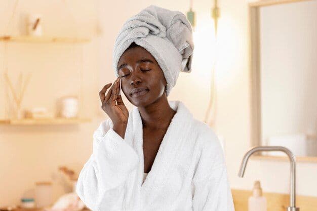 Black woman performing her skincare routine